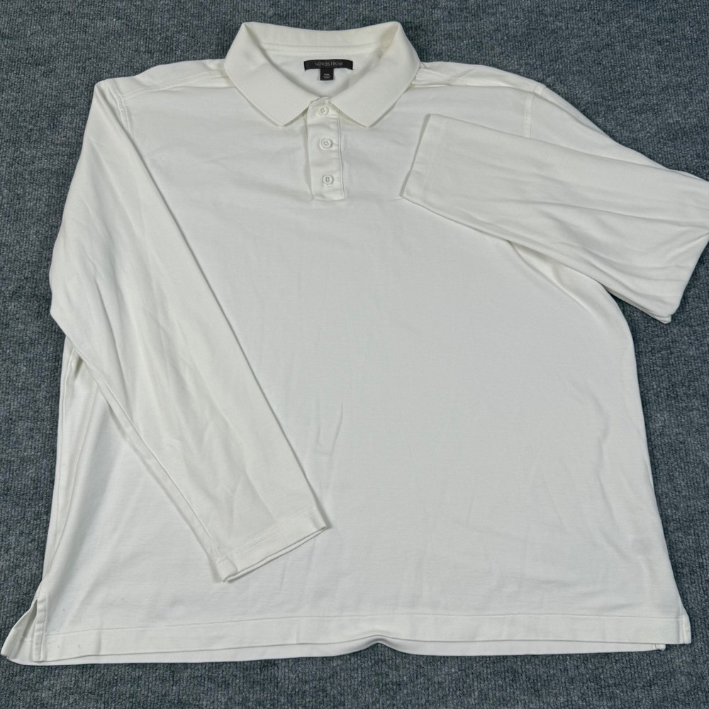 Nordstrom Mens XXL White Long Sleeve Polo Shirt Retro Small Stain See Photo Golf